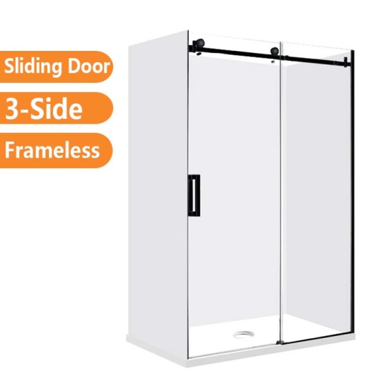 1170*870*1950mm 3 Sides Black Frameless Sliding Door Rectangle Shower Box